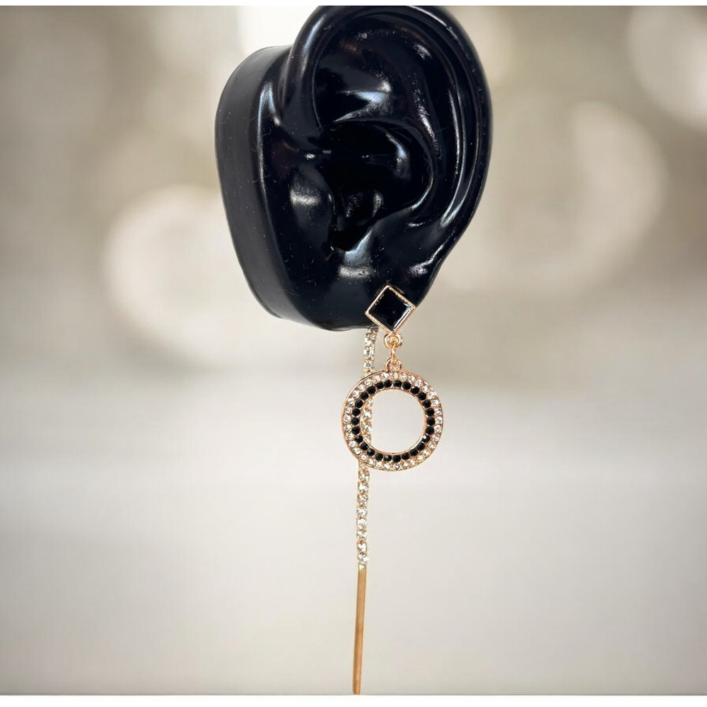 Women's Modern Style Gold and Black Dangle Earrings NWT